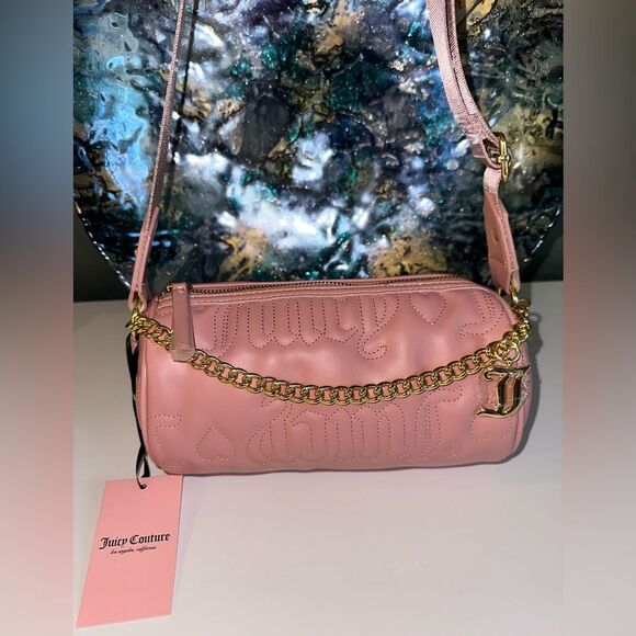 NWT Juicy Couture Quilted Taffy Pink Juicy Chain Barrel Crossbody Bag - Picture 2 of 8